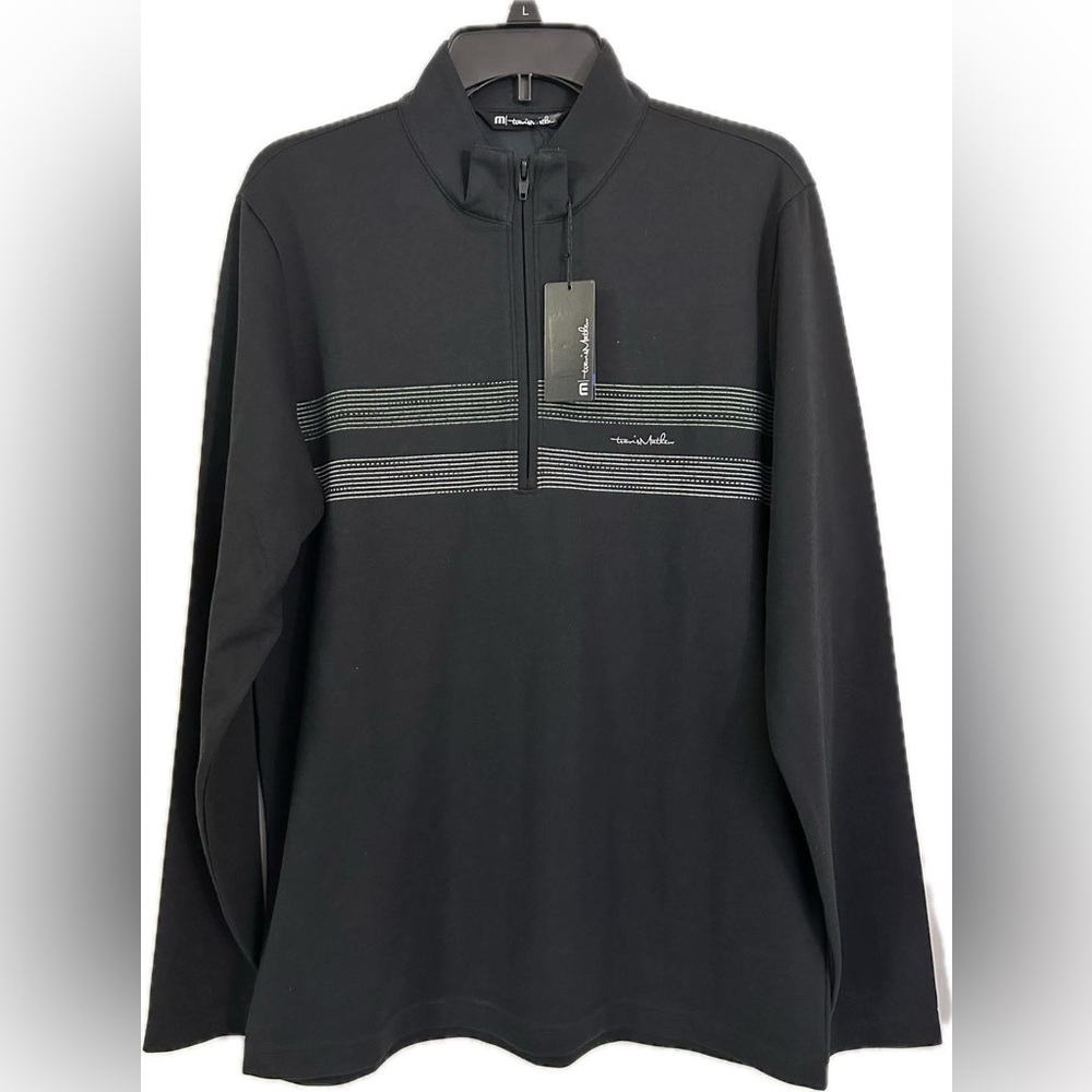 NWT Travis Mathew Golf Men's Upgraded Chest Stripe Quarter-Zip Pullover, Black M